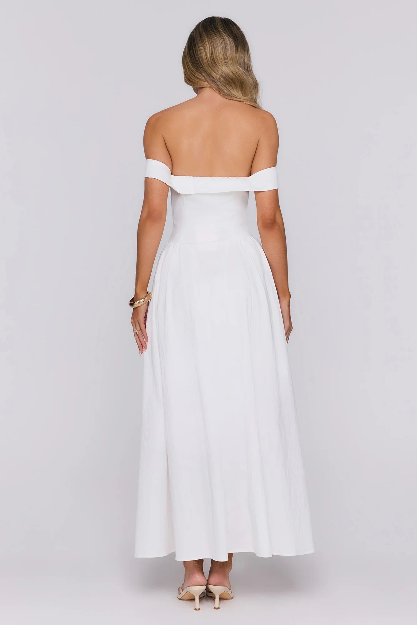 Polished Darling Off Shoulder Maxi Dress White